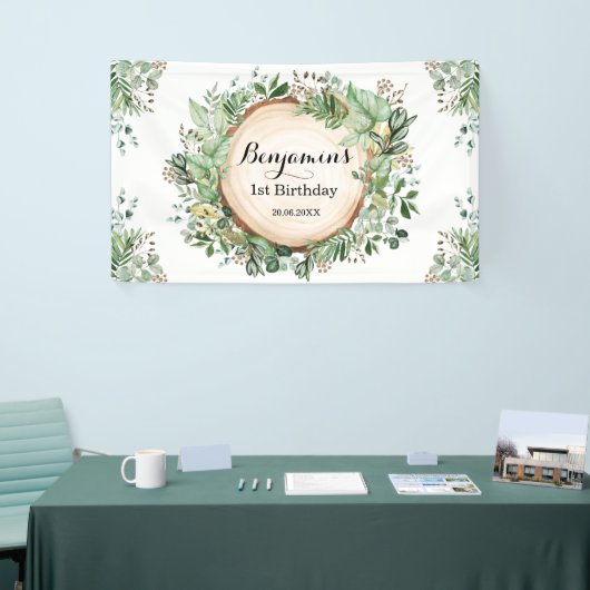 Rustiek groen 1e Verjaardag Neutraal Party Spandoek (Beurs)