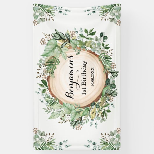Rustiek groen 1e Verjaardag Neutraal Party Spandoek (Verticaal)