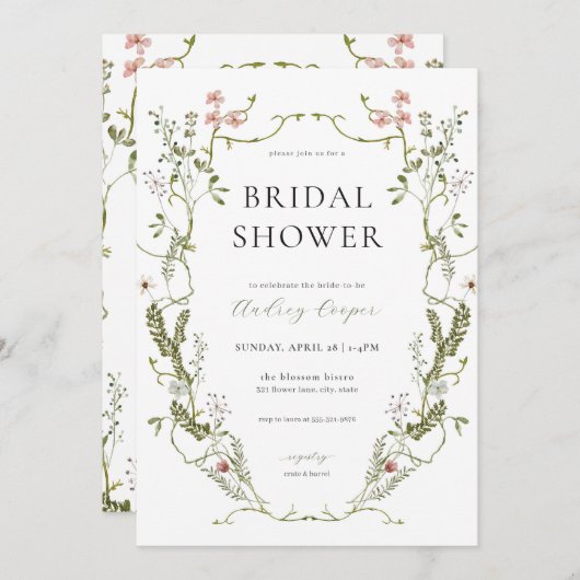 Rustiek groen & bloemenbruids douche uitnodiging (Voorkant / Achterkant)