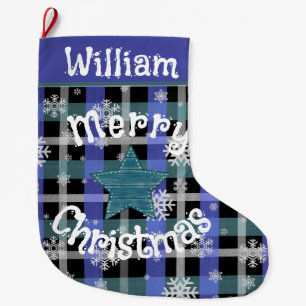 Rustiek Groen en Blauw Plaid Grote Kerstsok