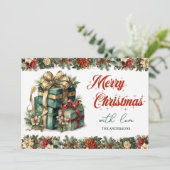 Rustiek groen en goud elegant kerstcadeau feestdagenkaart (Staand voorkant)