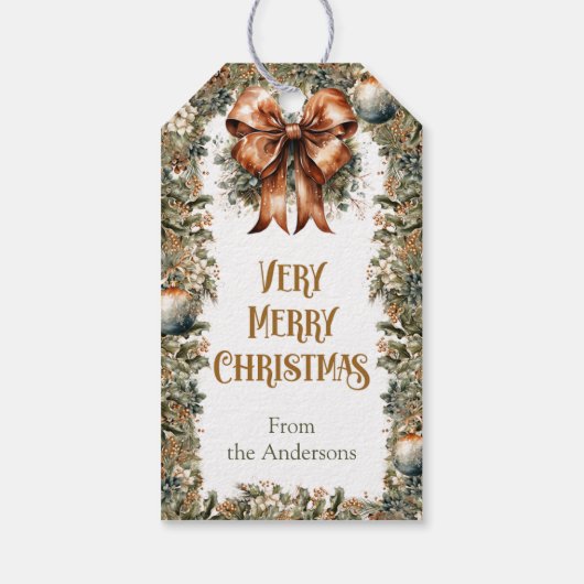 Rustiek groen en goud elegante roestige boog cadeaulabel (Achterkant)