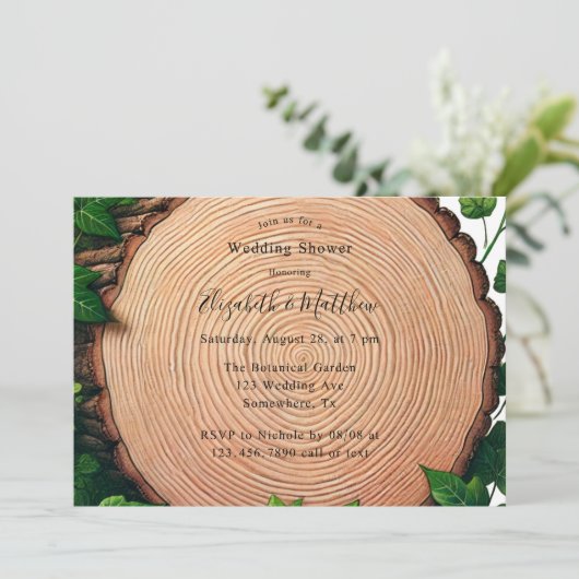 Rustiek groen en hout plak bruiloft douche kaart (Staand voorkant)
