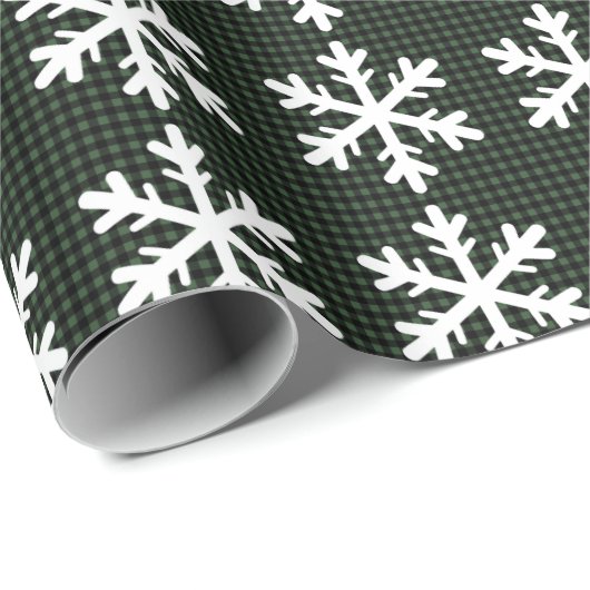 Rustiek groen en zwart geplakt sneeuwvlok Kerstmis Cadeaupapier (Rol Hoek)