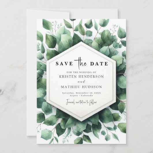Rustiek groen Eucalyptus digitale bruiloft Save The Date (Voorkant)