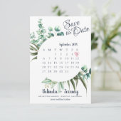 Rustiek groen Eucalyptus Sla de datum kalender Save The Date (Staand voorkant)