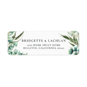 Rustiek groen Eucalyptus trouwadres Etiket