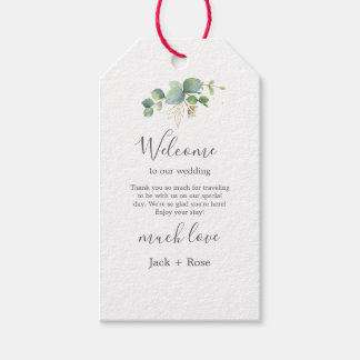 Rustiek groen Eucalyptus zomerhuwelijk. Cadeaulabel