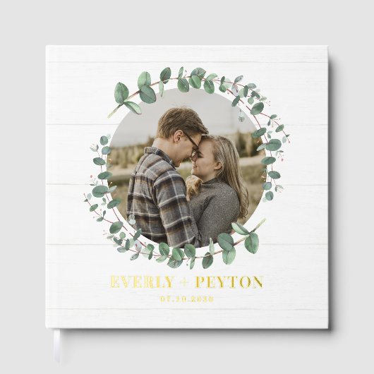 Rustiek groen Folie bruiloft gastenboek (Voorkant)