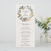Rustiek groen gebladerte botanische bruiloft menu (Staand voorkant)