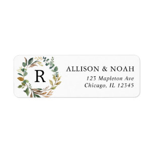 Rustiek groen gebladerte botanische krans bruiloft etiket