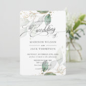 Rustiek groen gebladerte gouden kalligrafie bruilo kaart (Staand voorkant)