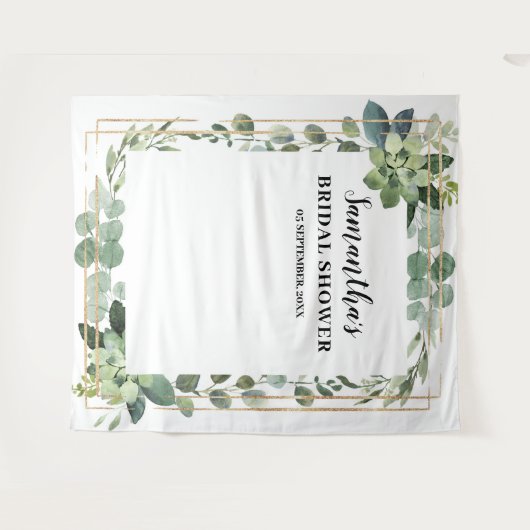 Rustiek groen gebladerte succulent bloemengoud wandkleed (Voorkant (horizontaal))