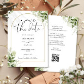Rustiek groen gouden boog QR code bruiloft Save The Date