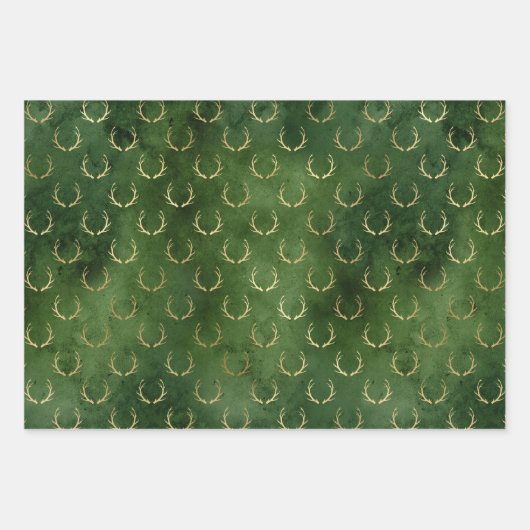 Rustiek  groen gouden folie gewei patroon inpakpapier vel (Voorkant)