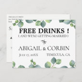 Rustiek groen GRATIS DRINKEN Save the Date Aankondigingskaart (Voorkant / Achterkant)