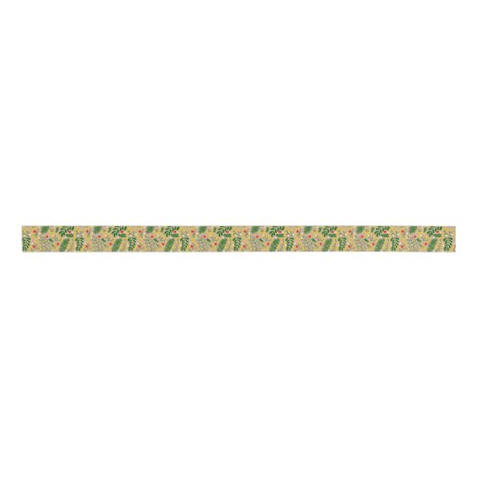 rustiek groen Holly Berry Christmas Grosgrain Lint (Voorkant)