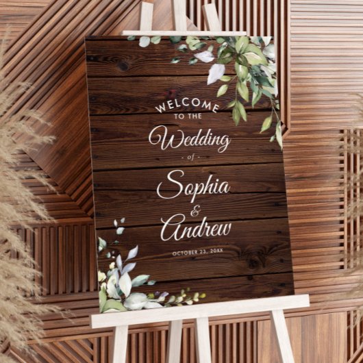 Rustiek groen hout bruiloft welkom poster