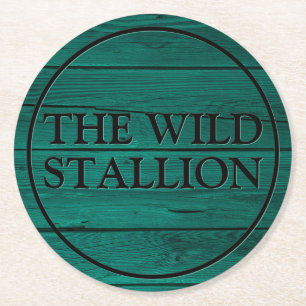 Rustiek groen hout Faux gegraveerde naam Bar Ronde Kartonnen Onderzetter