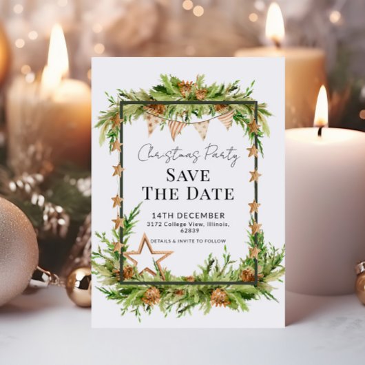 Rustiek groen kerstfeest Save the Date Kaart