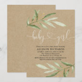Rustiek groen kraft groen blad meisje baby shower kaart (Voorkant / Achterkant)