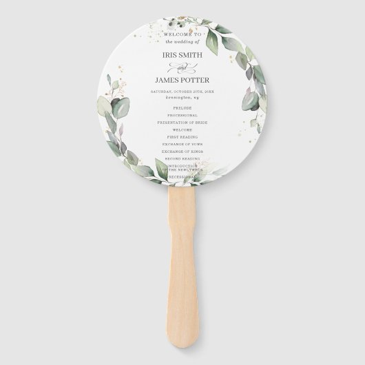 Rustiek groen krans rond bruiloft programma handwaaier (Voorkant)