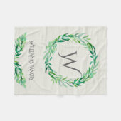 Rustiek groen krans Waterverf Monogram Initiaal Fleece Deken (Voorkant (Horizontaal))
