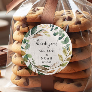 Rustiek groen loof botanische gunst ronde sticker