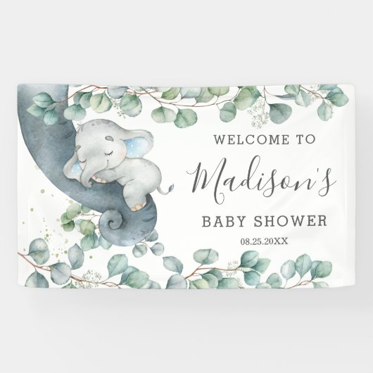 Rustiek groen Olifant Baby shower Boy Welkom Spandoek (Horizontaal)