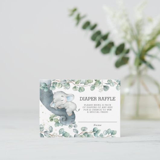Rustiek groen Olifant Baby shower Luier Raffle Informatiekaartje (Staand voorkant)