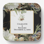 Rustiek groen & Pinecones op zwart Papieren Bordje (Voorkant)