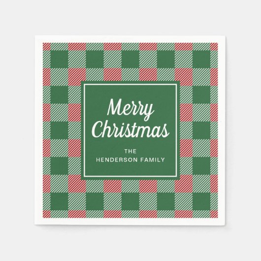 Rustiek Groen Plaid Vrolijk Kerstfeest Servet (Voorkant)