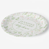 Rustiek groen roze klein wilde bloem baby shower papieren bordje (Gekanteld)