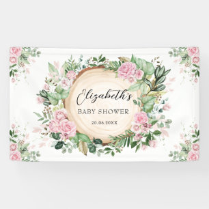 Rustiek groen stoffig roze bloemig Baby shower Spandoek