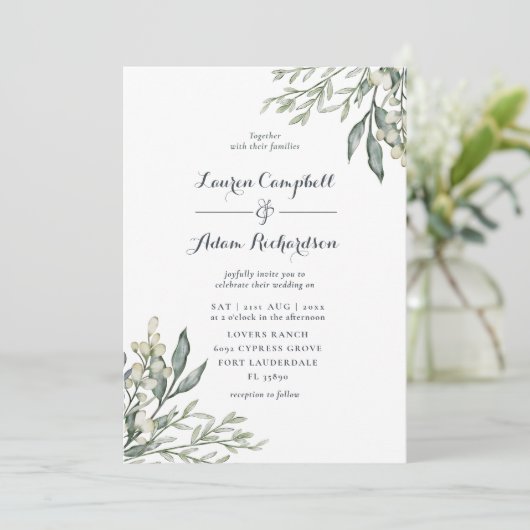 Rustiek groen Waterverf bruiloft All-in-one Kaart (Staand voorkant)