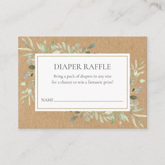 Rustiek groen Waterverf luier Raffle Shower Informatiekaartje (Voorkant)