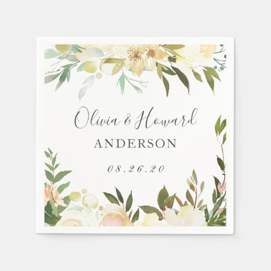 Rustiek groen Waterverf wilde bloemen bruiloft Servet (Voorkant)