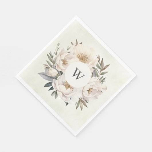 Rustiek groen wit bloemenmonogram bruiloft servet (Hoek)