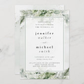 Rustiek groen, wit & groen loof bruiloft kaart (Voorkant / Achterkant)