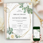 Rustiek groen & witte rozen geometrisch goud Invit Kaart