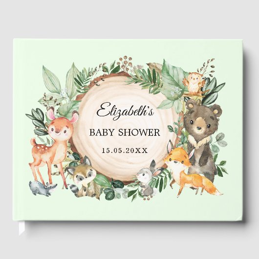 Rustiek groen Woodland Dieren Baby shower Gastenboek (Voorkant)