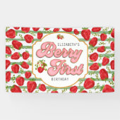 Rustiek Groene Witte Strepen Berry Eerste Verjaard Spandoek (Horizontaal)