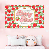 Rustiek Groene Witte Strepen Berry Eerste Verjaard Spandoek