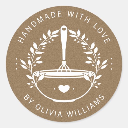 Rustiek handgemaakt met liefde bakkerij gebak bedr ronde sticker (Voorkant)