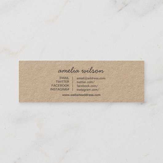 Rustiek handgemaakt met liefde Kraft Social Media Mini Visitekaartje (Achterkant)