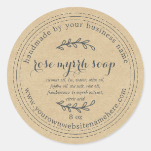 Rustiek Handgemaakt Roos Myrrh Soap Kraft Papier Ronde Sticker