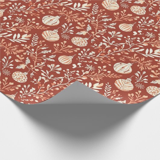 Rustiek handgeschilderd Ornament en gebladerte Cadeaupapier (Hoek)