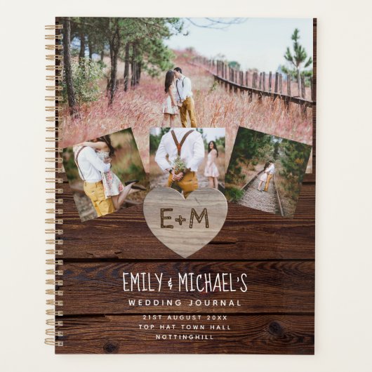 Rustiek Hart Foto Bruiloft Vrijgezellenfeest Journ Planner (Voorkant)