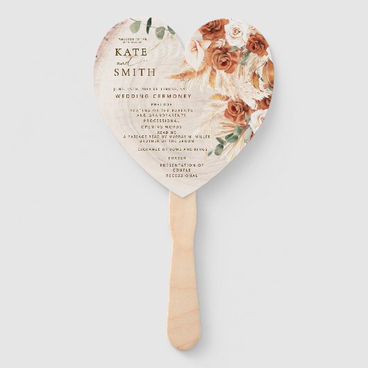 Rustiek Hart Hout Gesneden Snij Terracotta Huwelij Handwaaier (Voorkant)