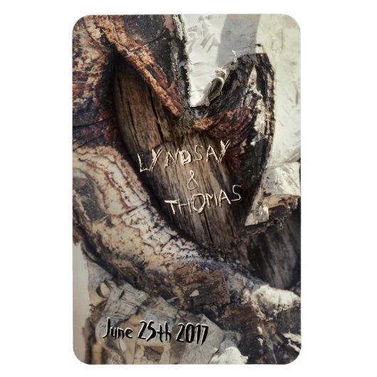 Rustiek Hart in Berken Schors Gesneden Namen Natuu Magneet (Verticaal)